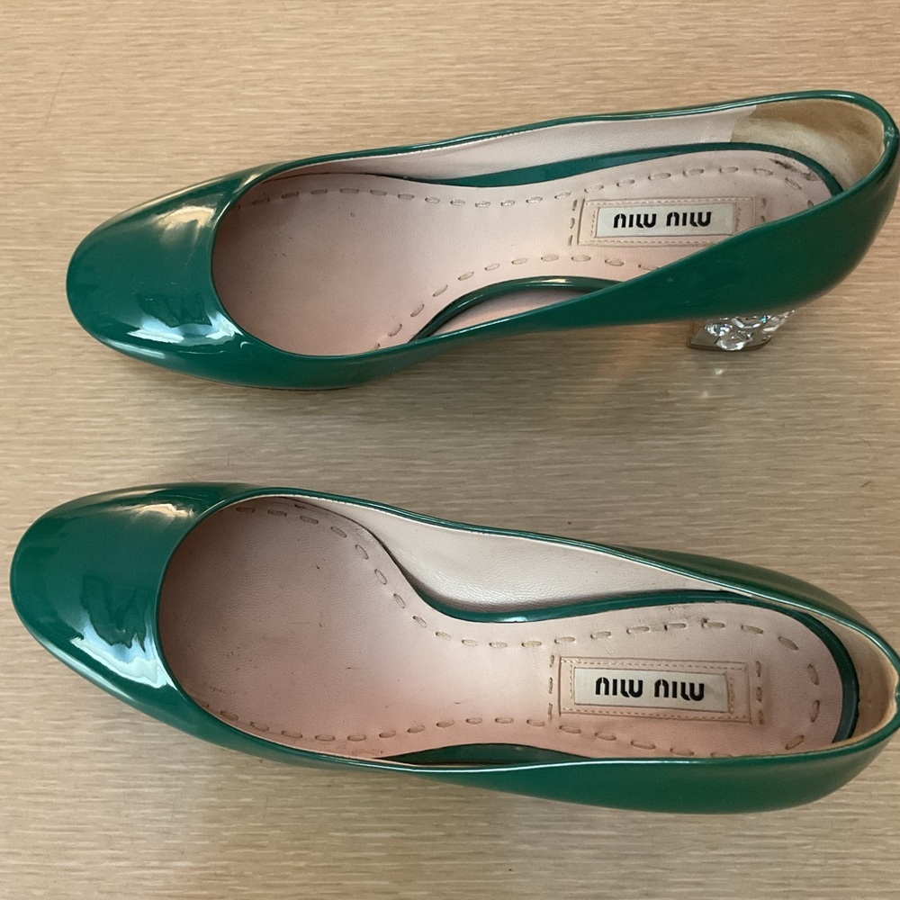 Fabulous Miu Miu patent leather pumps with rhinestone heels WORN ONCE size 36.5
